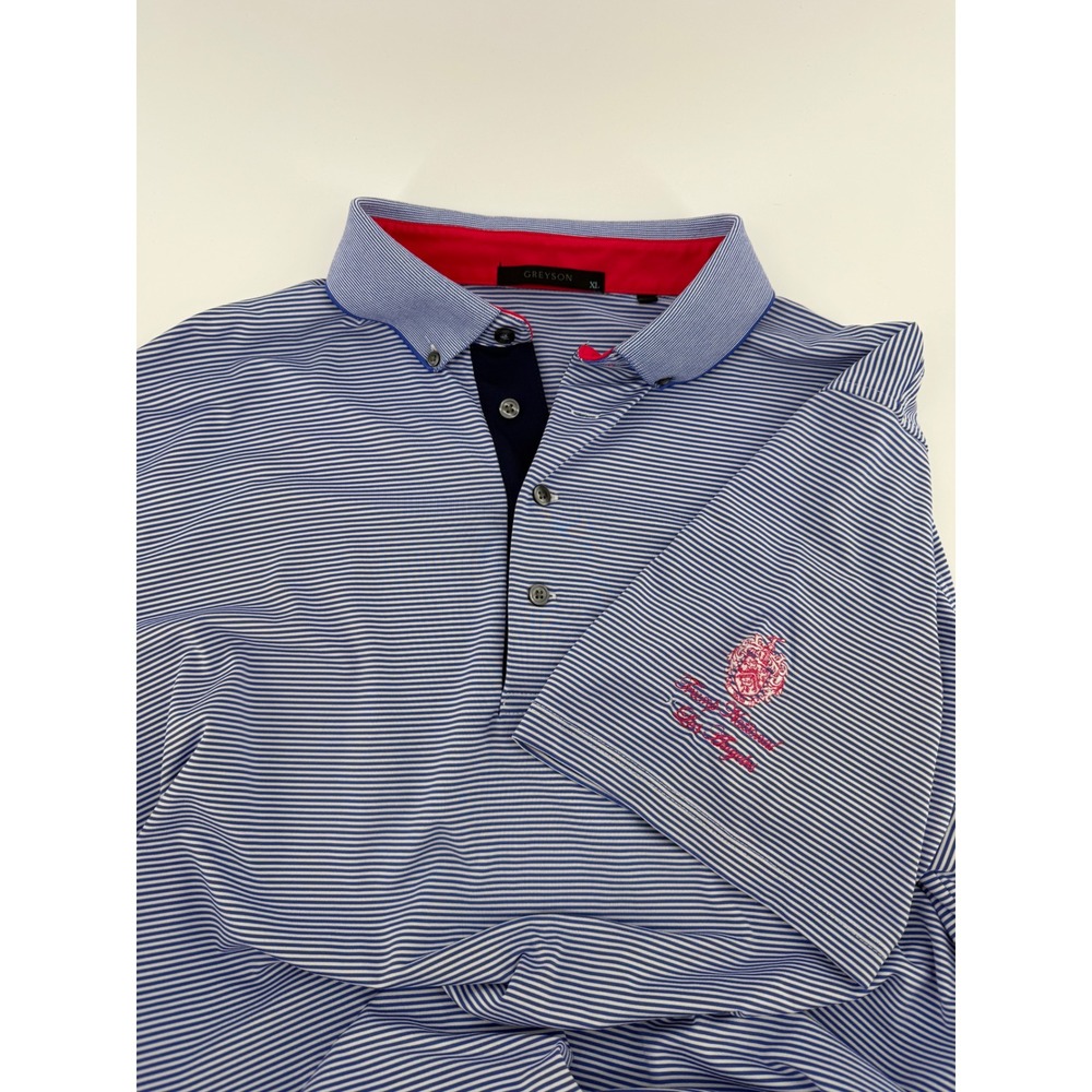 Greyson Mens XL Polo Shirt Blue White Stripe Trump National Los Angeles Golf